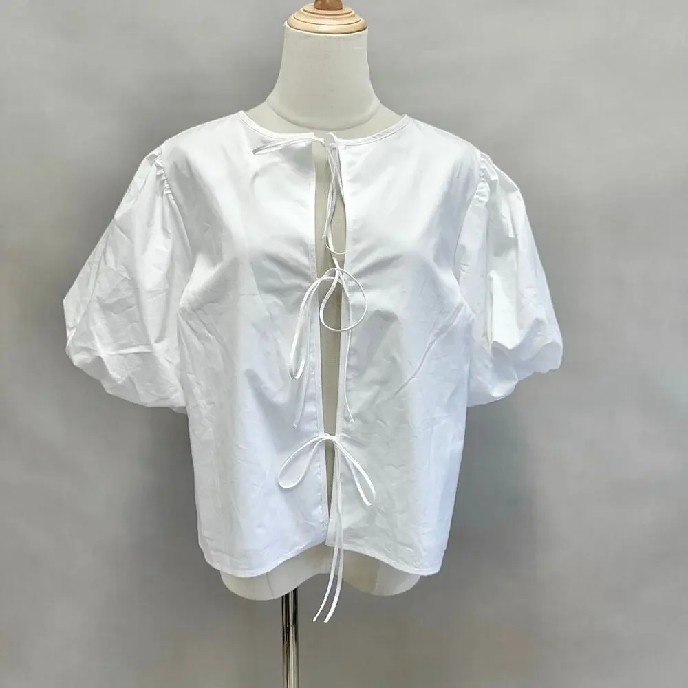 Abercrombie & Fitch Short-Sleeve Tie-Front‎ Top Solid White Size Medium NWT